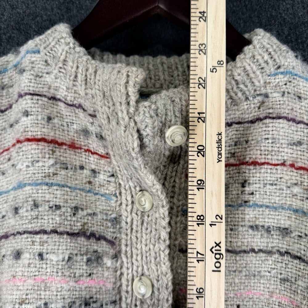 Vintage Willow Weavers Ireland Wool Cardigan Sweater L Cream Striped Handwoven - Picture 4 of 6